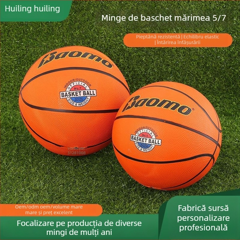 Minge de baschet din cauciuc, cu logo imprimat, fără personalizare; pentru interior și exterior; potrivită pentru baschet, fotbal și volei