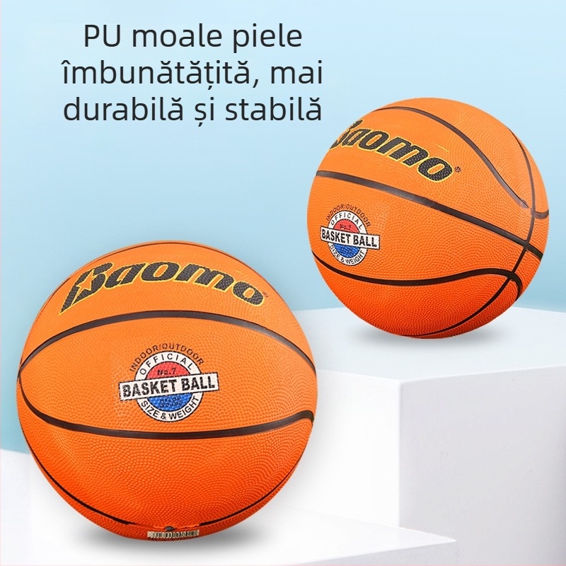 Minge de baschet din cauciuc, cu logo imprimat, fără personalizare; pentru interior și exterior; potrivită pentru baschet, fotbal și volei