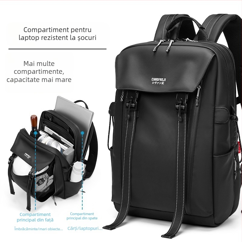 Rucsac - Unisex, stil urban minimalist, material PU impermeabil, compatibil cu laptop de 14 inchi, capacitate sub 20L