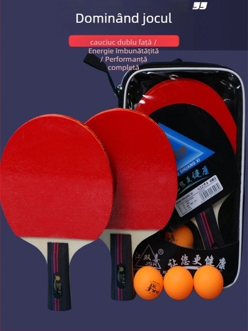 Set de rachete tenis de masă, 6 stele, gumă cu adeziv invers, include două rachete: penhold și shakehand