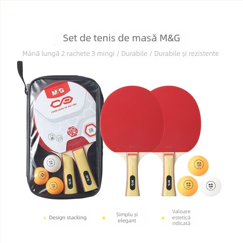 Set de rachete de tenis de masă (2 rachete) cu geantă și 3 mingi — pentru antrenament, lamă din lemn solid, cauciuc anti-lipire, lovire directă, potrivit pentru ping-pong și badminton