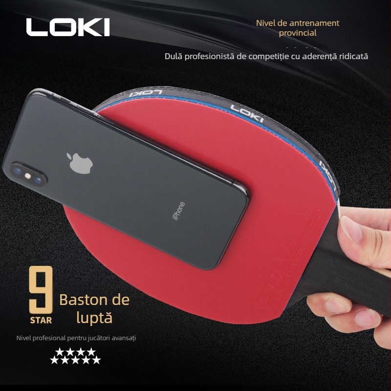 Paletă de tenis de masă cu bază din fibră de carbon, cauciuc cu adeziv invers, tip orizontal, lovire unică, personalizare cu logo