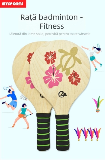 Set badminton pentru copii MYSPORTS, bază din poplar, gumă cu adeziv pozitiv, include trei shuttlecocks