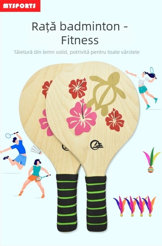 Set badminton pentru copii MYSPORTS, bază din poplar, gumă cu adeziv pozitiv, include trei shuttlecocks