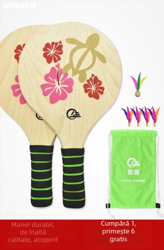 Set badminton pentru copii MYSPORTS, bază din poplar, gumă cu adeziv pozitiv, include trei shuttlecocks
