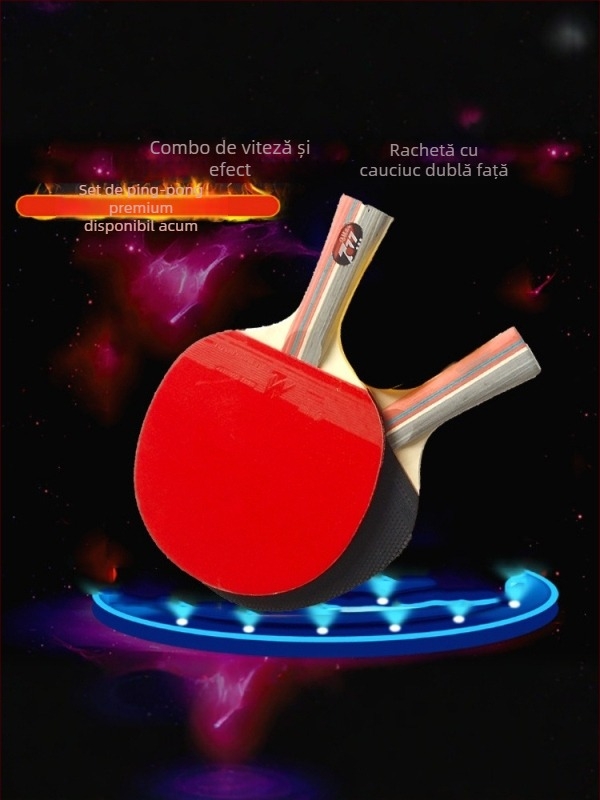 Set de tenis de masă cu două rachete, bure anti-adezive pe ambele fețe, pentru începători, lovitură directă, include 3 mingi, imprimare logo disponibil