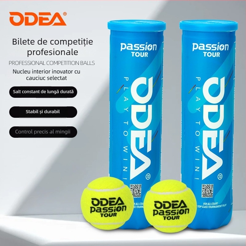minge tenis Odea, din cauciuc, înaltă elasticitate, minge de concurs durabilă, pachet de 4 buc.