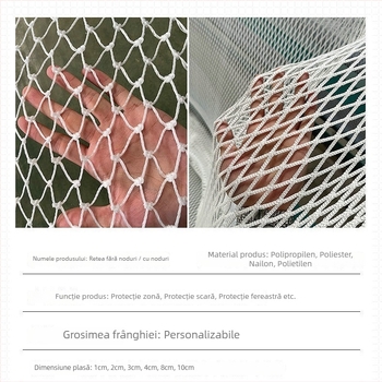 Plasă de protecție pentru spații sportive, fără noduri, personalizabilă, din poliester, nailon și polipropilenă, pentru protecție și delimitare