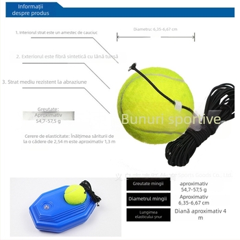Antrenament tenis pentru o singură persoană cu frânghie – bandă elastică, din cauciuc, pentru antrenamente în interior și exterior