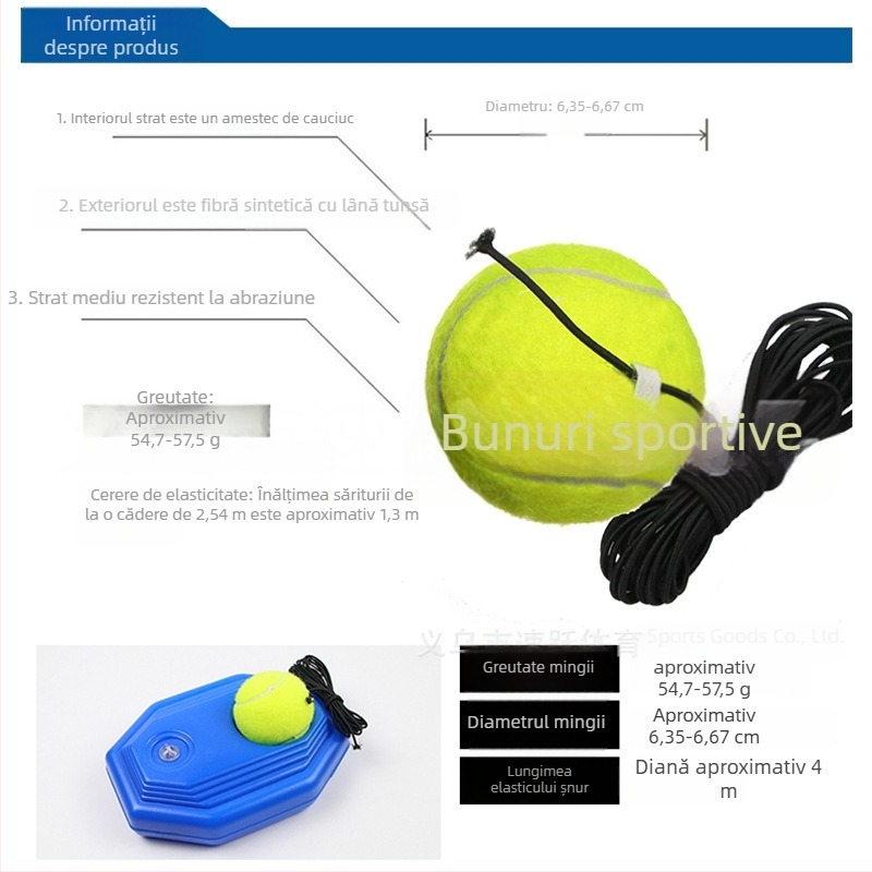Antrenament tenis pentru o singură persoană cu frânghie – bandă elastică, din cauciuc, pentru antrenamente în interior și exterior