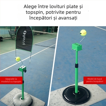 Topspin dispozitiv de antrenament tenis, antrenor portabil rotativ pentru servire și interceptări, potrivit pentru începători, antrenament de lovire pentru un singur jucător, fibră de polipropilenă