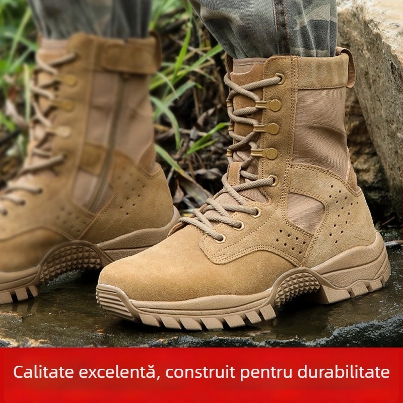 Cizme tactice de luptă, înalte, din piele top-grain de vită, talpă antiderapantă, unisex
