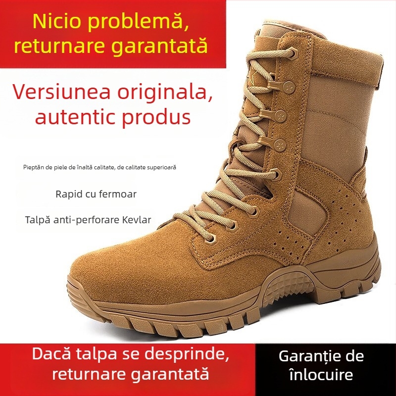 Cizme tactice de luptă, înalte, din piele top-grain de vită, talpă antiderapantă, unisex