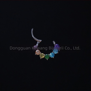 Inel nazal din oțel titan 316L cu zircon curcubeu 5A, montură încrustată, formă U, compatibil cu piercing daith și septum