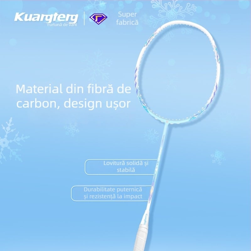 Rachetă de badminton Gale — cadru din fibră de carbon, greutate 80–84 g, mâner G5, flex moderat, pentru jucători începători până la avansați