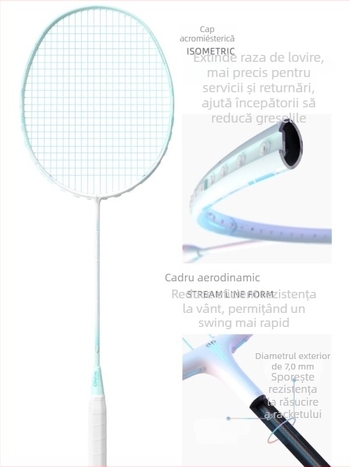 Paletă badminton – fibră de carbon completă, echilibru ultraușor, 75–79 g, lovire directă, pentru adulți