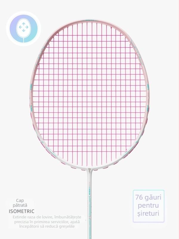 Paletă badminton – fibră de carbon completă, echilibru ultraușor, 75–79 g, lovire directă, pentru adulți