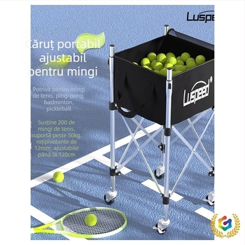 Căruț portabil pentru mingi de tenis, coș de mingi cu capacitate mare și sistem multi-mingi