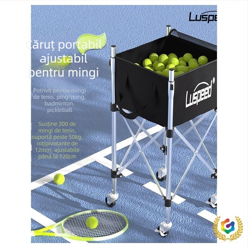 Căruț portabil pentru mingi de tenis, coș de mingi cu capacitate mare și sistem multi-mingi