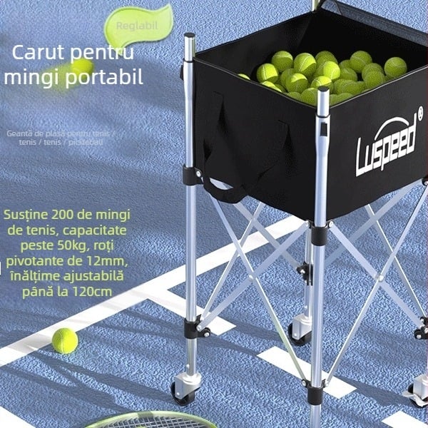 Căruț portabil pentru mingi de tenis, cu detaliu de floare de mătase și capacitate mare