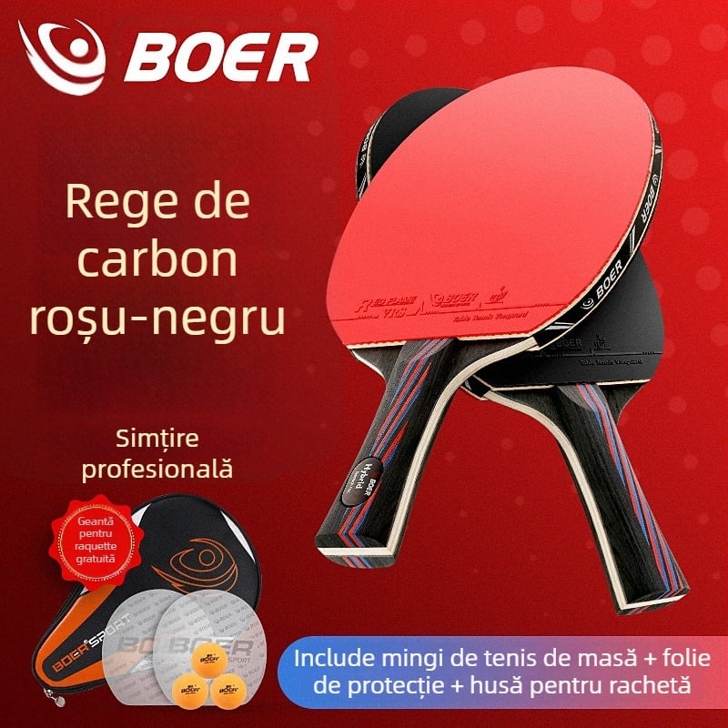 Rachetă ping-pong Boer/bol Carbon King – lamă Basswood, cauciuc anti-adeziv, lovitură orizontală, imprimare siglă