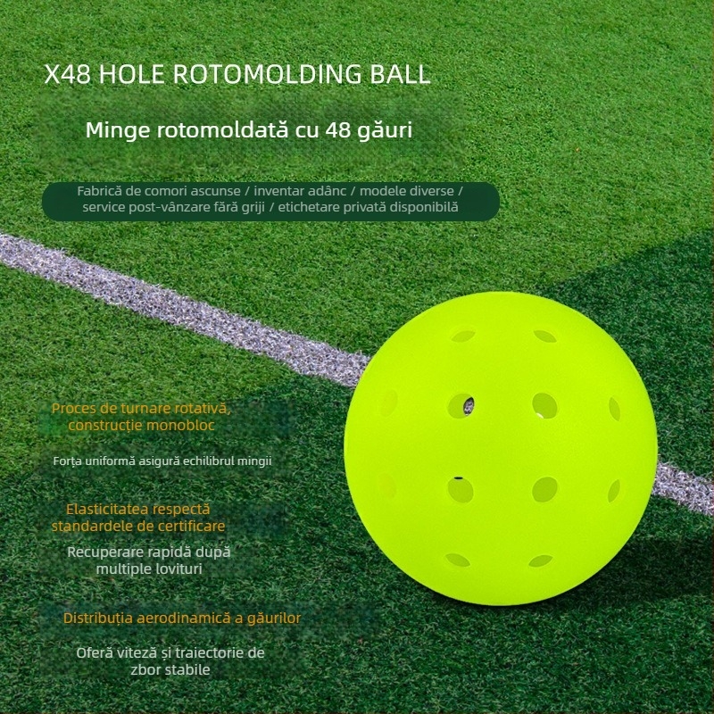 Minge de pickleball profesională, cu 48 găuri, rotomoldată, din PE, greutate 26 g ± 3 g, pentru joc în exterior