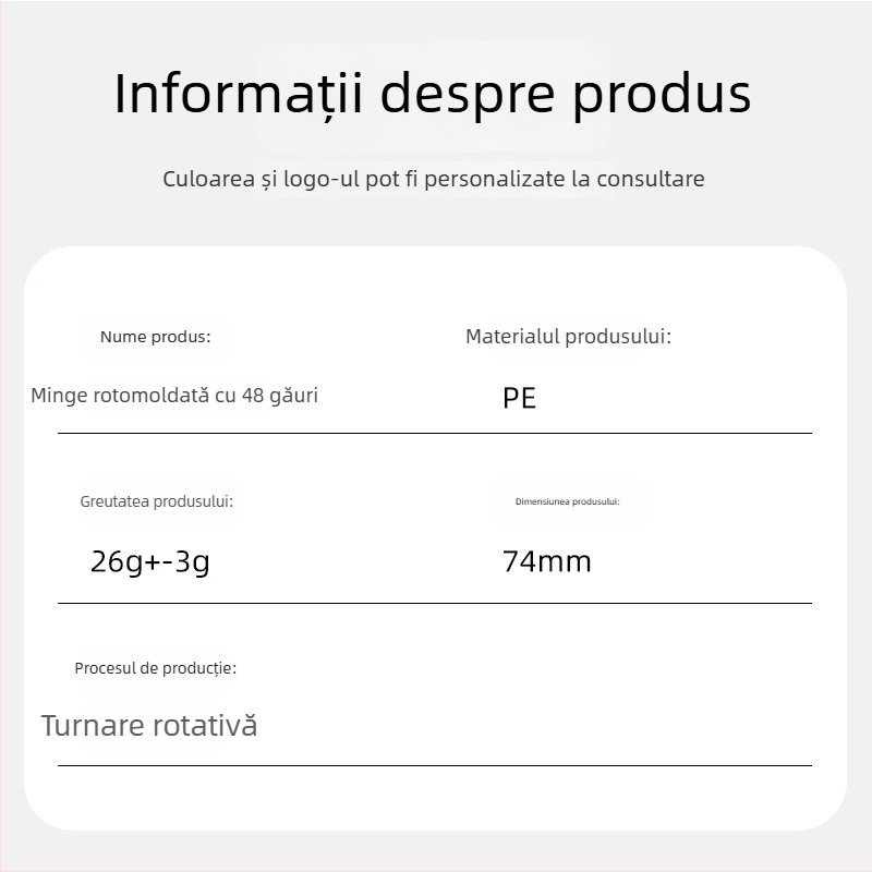 Minge de pickleball profesională, cu 48 găuri, rotomoldată, din PE, greutate 26 g ± 3 g, pentru joc în exterior