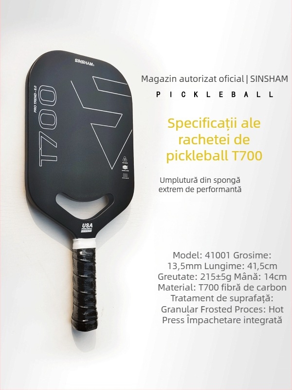 Paletă pickleball SINSHAM T700 din fibră de carbon, finisaj mat prin presare la cald, decupaj, 215 g, personalizabilă