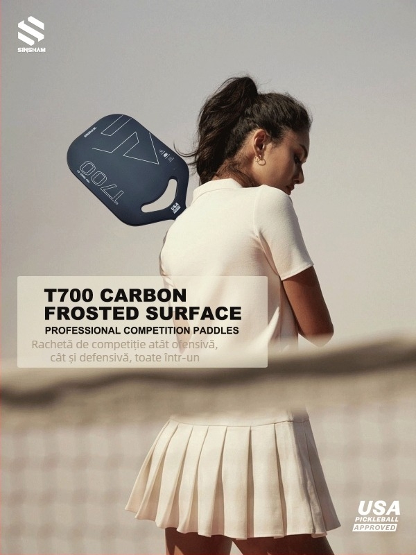 Paletă pickleball SINSHAM T700 din fibră de carbon, finisaj mat prin presare la cald, decupaj, 215 g, personalizabilă