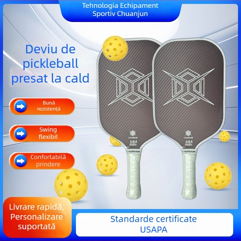 Rachetă Pickleball din Kevlar și fibră de carbon, hot-pressed, cu suprafață mată, greutate 235 g, mâner 125 mm, Sichuan Jun