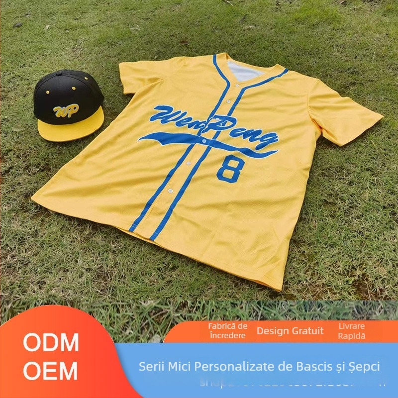 Uniformă baseball/softball cu patch brodat, mânecă scurtă, 100% poliester, imprimare digitală, personalizabilă