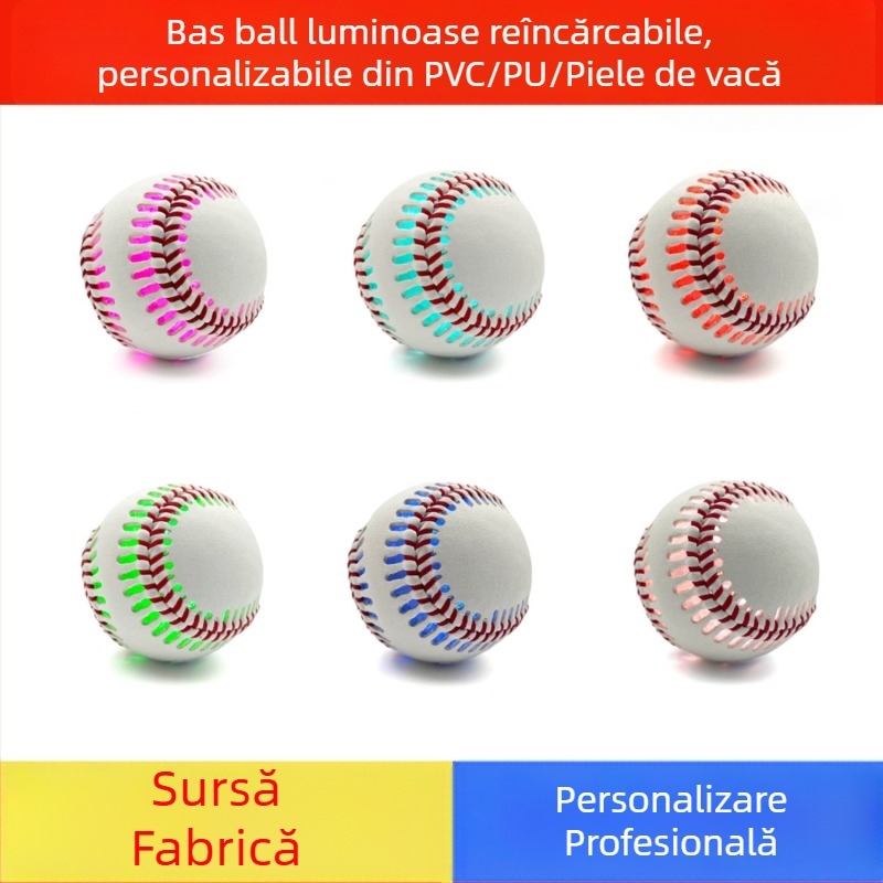 Baseball cu nucleu luminos PU, reglabil și reîncărcabil, piele de vită, logo personalizabil