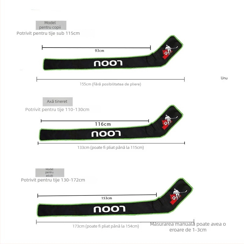 Geantă pentru bețe de hochei, material PU, capacitate mare, potrivită pentru hochei și sporturi de iarnă (Brand Chiou; Logo imprimat OK)