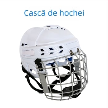 Cască de hochei – PP + EVA + oțel carbon; Cod produs: T1; OEM disponibil; Impresiere logo: posibil; Sporturi aplicabile: hochei, sporturi pe gheață și zăpadă, alte jocuri cu mingi
