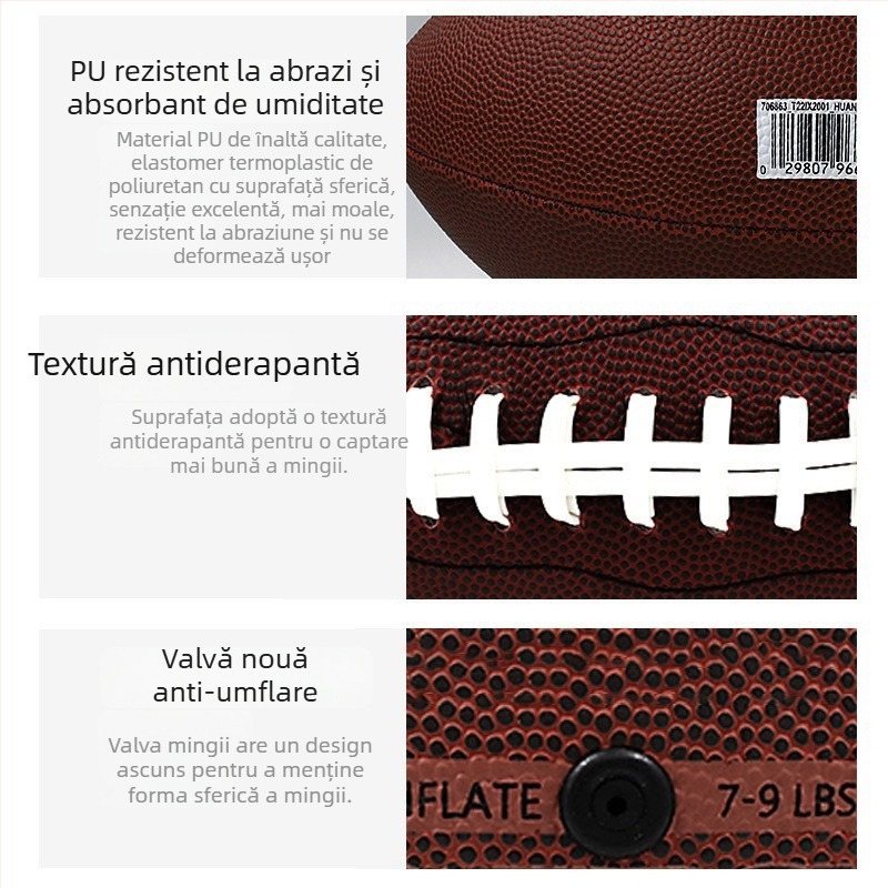 Minge de fotbal american PU – antiderapantă, rezistentă la uzură, cusută la mașină, pentru antrenament tineri și adulți