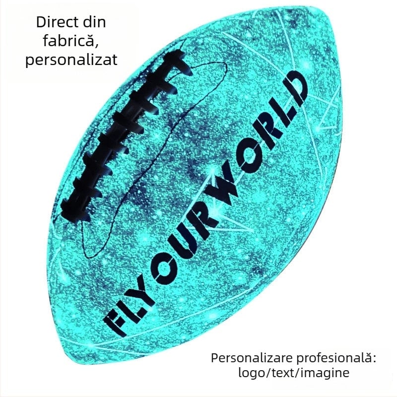 Minge rugby: luminoasă, fluorescentă și reflectorizantă; PU material, cusută la mașină, personalizabilă cu logo tipărit