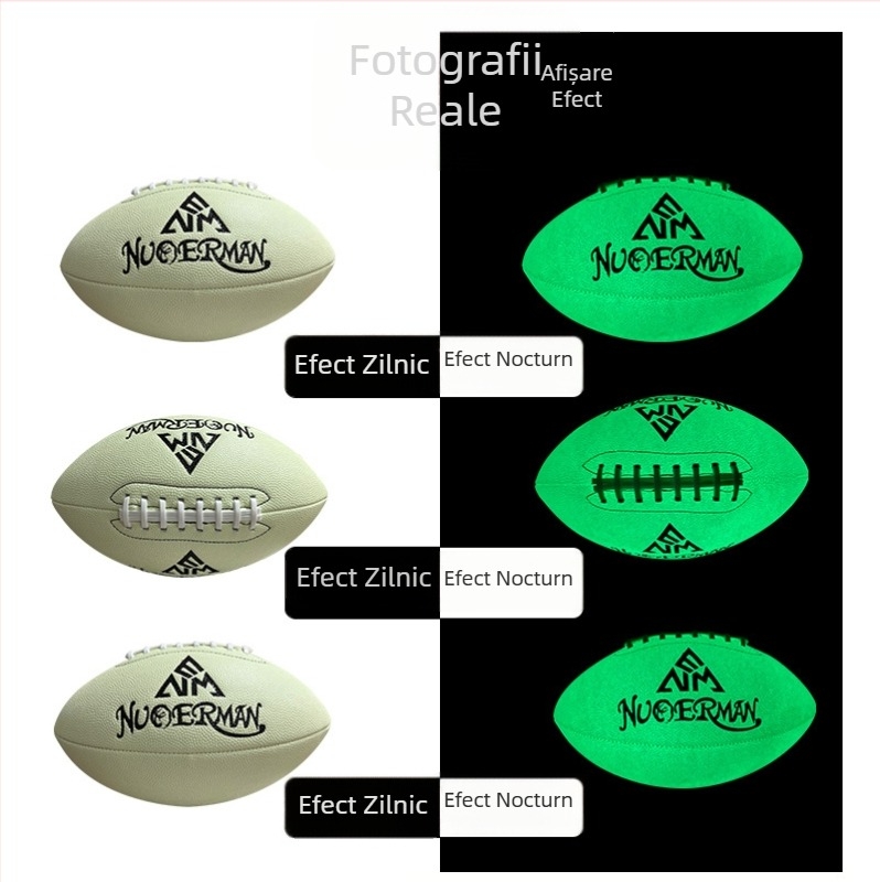 Fotbal american din PU luminescent cu gravură — minge autentică pentru antrenament și meci, brand Norman, cusături realizate pe mașină