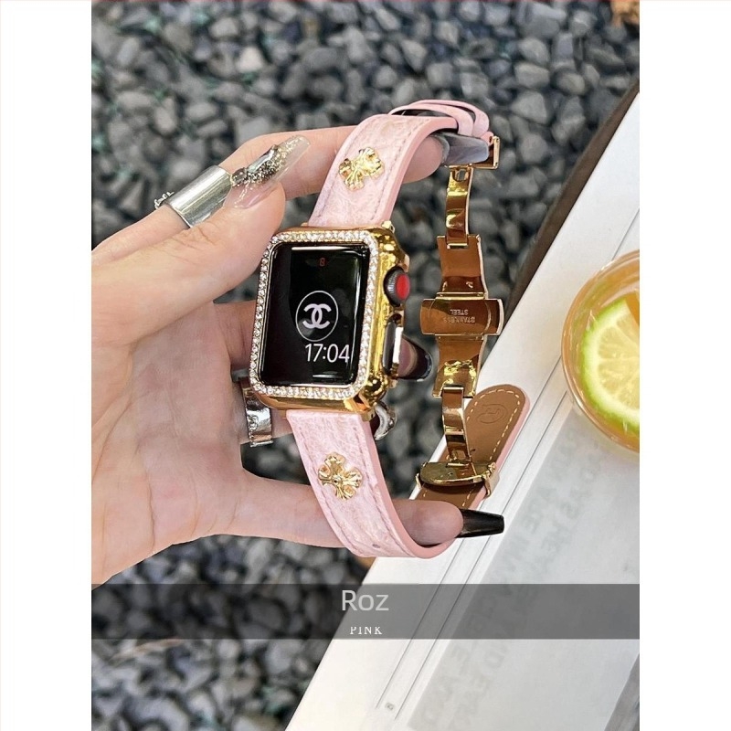 Brățară Apple Watch cu cataramă fluture, aspect piele de struț, brand Nothing, compatibilă cu Apple Watch, curea din fibră super, stil modern