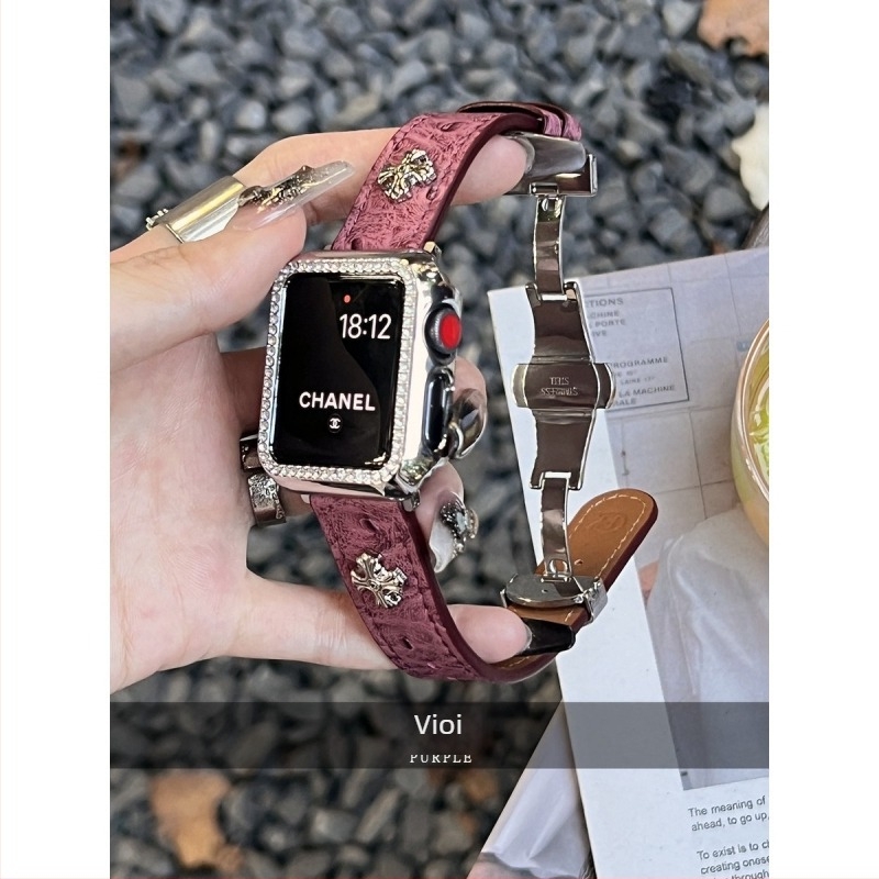 Brățară Apple Watch cu cataramă fluture, aspect piele de struț, brand Nothing, compatibilă cu Apple Watch, curea din fibră super, stil modern