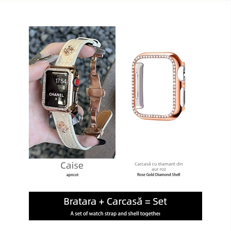 Brățară Apple Watch cu cataramă fluture, aspect piele de struț, brand Nothing, compatibilă cu Apple Watch, curea din fibră super, stil modern