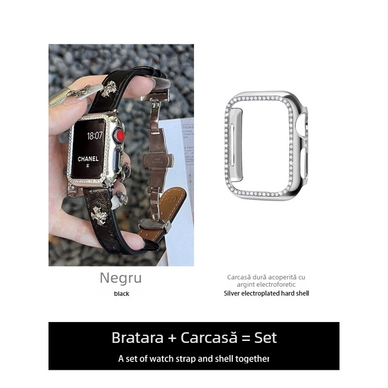 Brățară Apple Watch cu cataramă fluture, aspect piele de struț, brand Nothing, compatibilă cu Apple Watch, curea din fibră super, stil modern
