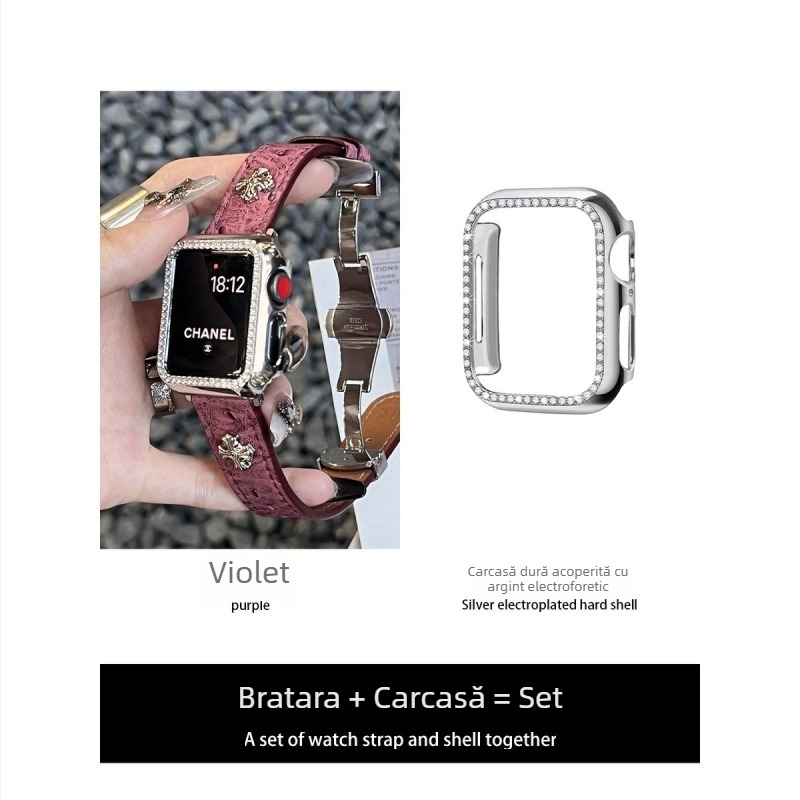 Brățară Apple Watch cu cataramă fluture, aspect piele de struț, brand Nothing, compatibilă cu Apple Watch, curea din fibră super, stil modern