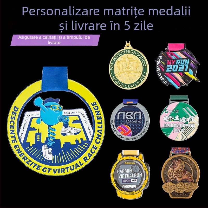Medalie metalică pentru evenimente, din aliaj de zinc, placare cu aur, personalizabilă, imprimare de logo, greutate 60 g