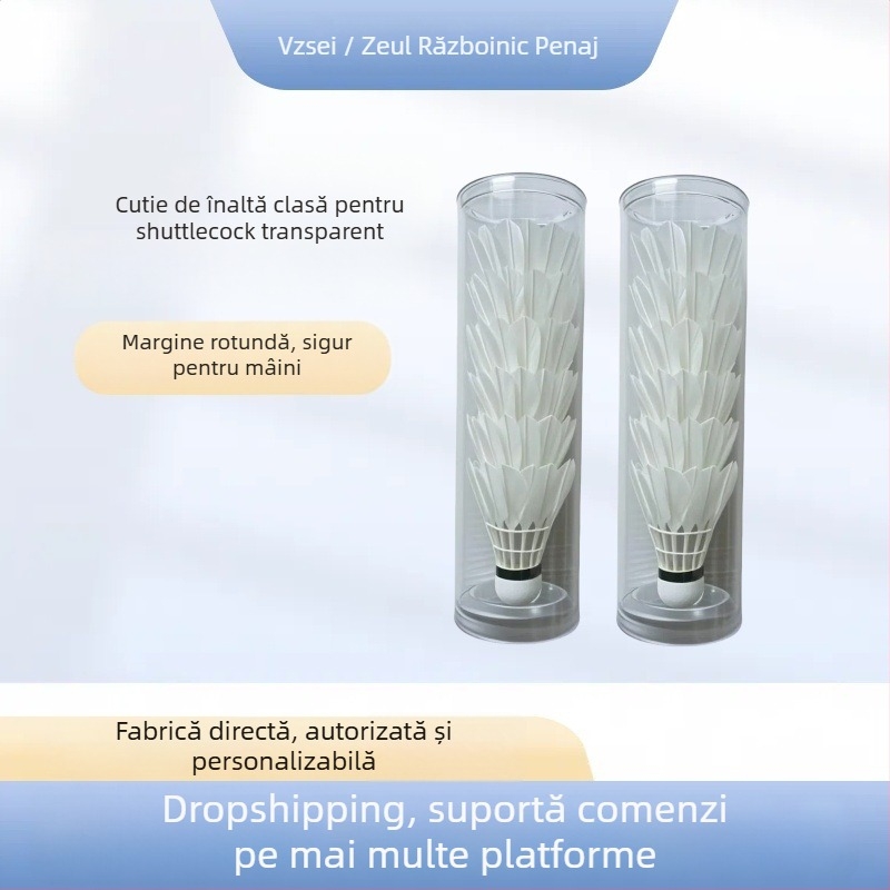 Container portabil transparent pentru shuttlecocks cu capac – PU material, țesătură impermeabilă, brand Vzsei War God Feather, pentru badminton și tenis de masă (adulți)