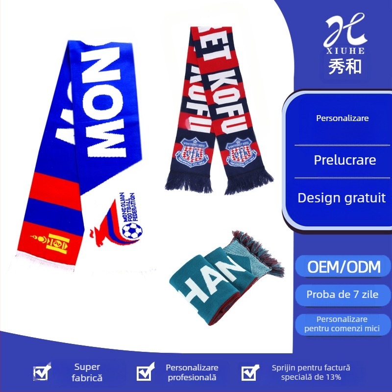 Șal personalizat pentru fani de fotbal - Material: Acrilic + Elastan; Imprimare logo disponibilă; Cod produs: Custom scarf; Potrivit pentru fotbal