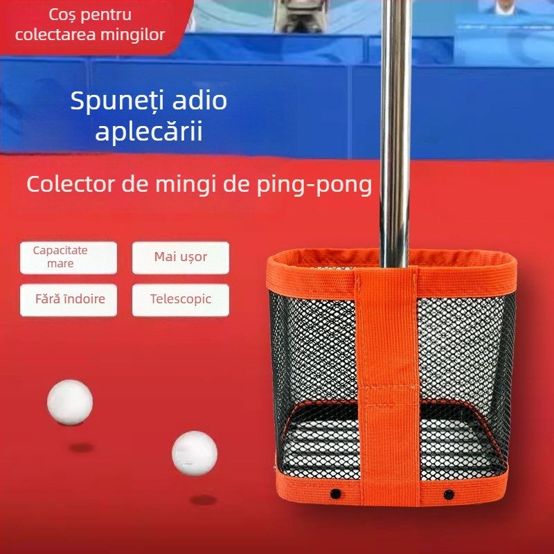 Colector de mingi pentru tenis de masă — portabil, telescopic, plasă; pentru teren de antrenament; acoperire fără unghiuri moarte; coș de colectare a mingilor