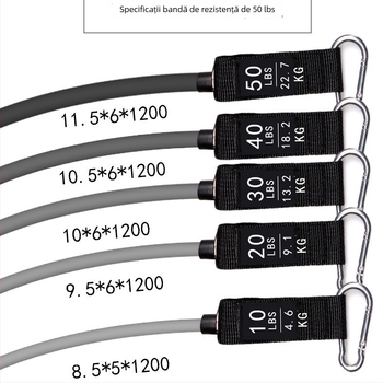 Set de 11 piese TPE pentru antrenament cu corzi de rezistență 100-150 lb