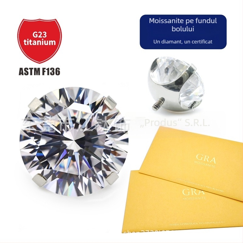 RAYAHJ Cercei din titan cu Moissanite, montură gheară (claw), G23 (ASTM F136), Unisex, Design simplu