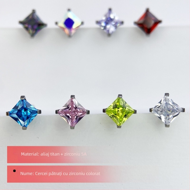 Bijuterii pentru piercing, zircon pătrat 5A, zircon încrustat, aliaj titan ASTM F136