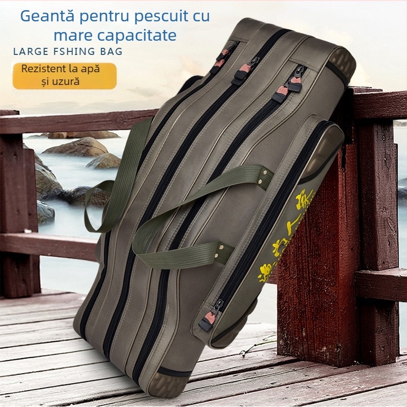 Geantă de pescuit marin cu compartimente pentru undițe, fir și momeli — nailon impermeabil, capacitate mare